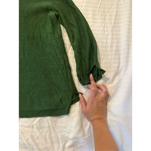 J. Jill Womens Sweater Soft Knit Hi Low Quarter Sleeve Linen Army Green small - Picture 4 of 8